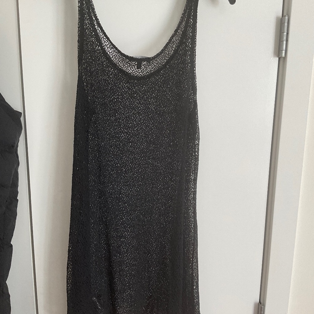 Eileen Fisher Fishnet meshTunic Tank Beach Cover Up Dress Black L